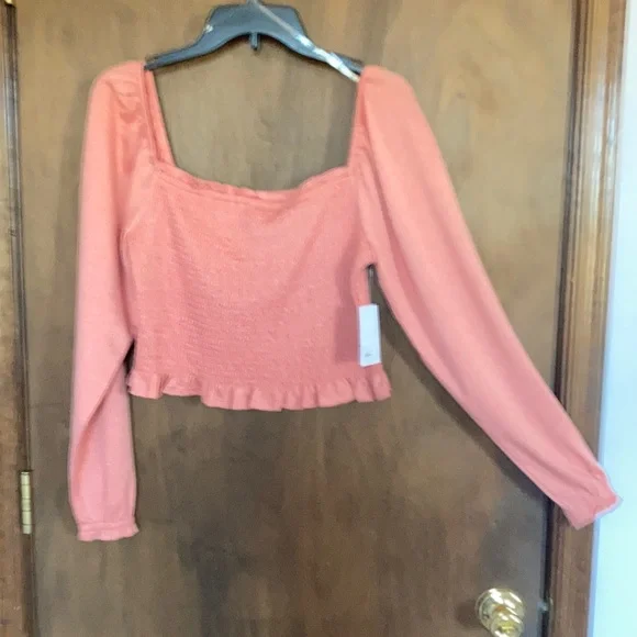 SO top blush crepe long sleeve smocked top boho cottagecore casual L jrs - Picture 10 of 16